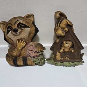 Set Of 2 Vintage Homco Wall Decor Raccoon Squirrels Cottagecore 1977 70s